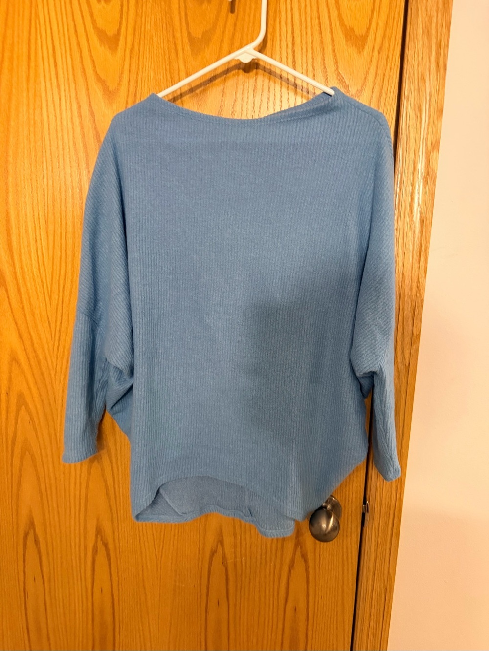 Cherish Blue Ribbed Boatneck Dolman Sweater